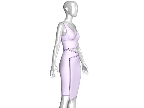 Girls Bralette Top With Side Zipper Wrap Skirt - Outfit 3D Model
