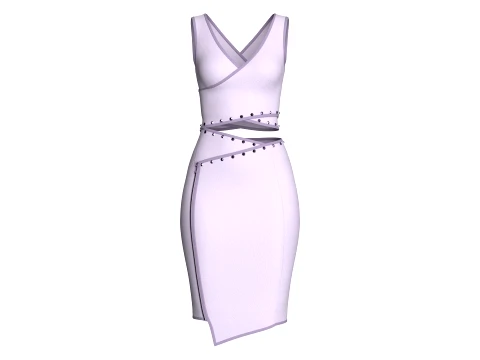 Girls Bralette Top With Side Zipper Wrap Skirt - Outfit 3D Model
