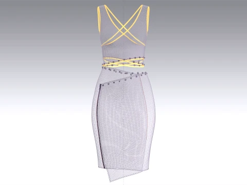 Girls Bralette Top With Side Zipper Wrap Skirt - Outfit 3D Model