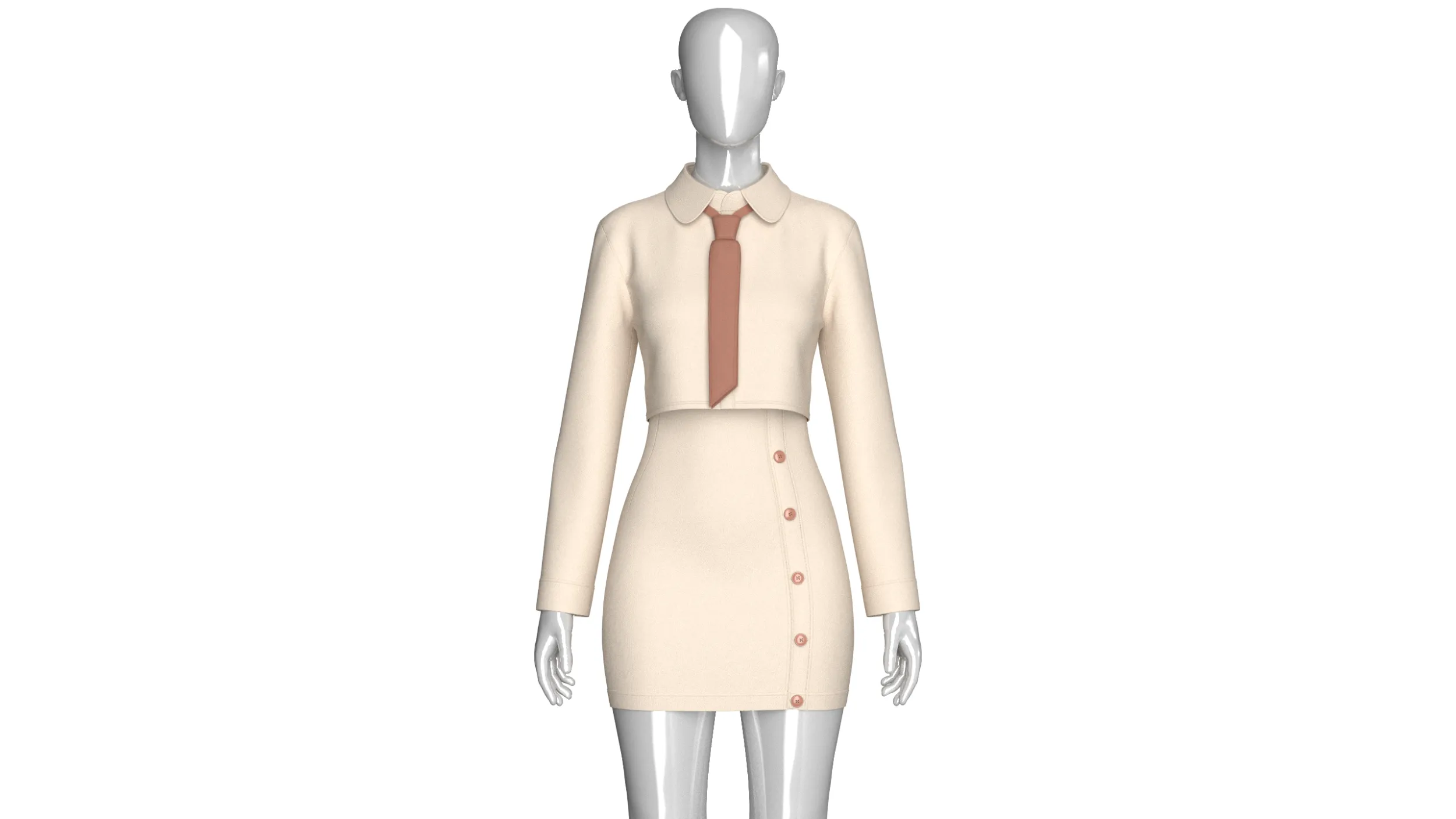 Girls Crop Shirt Tie With Side Button Skirt - Outfit 3D Model .c4d .max .obj .3ds .fbx .stl .blend 