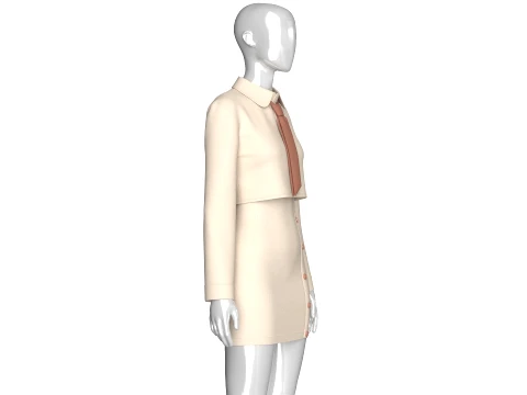 Girls Crop Shirt Tie With Side Button Skirt - Outfit 3D Model