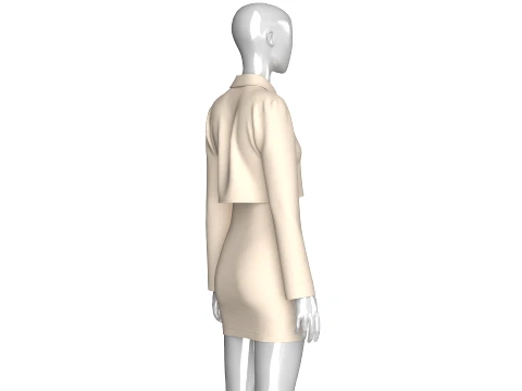 Girls Crop Shirt Tie With Side Button Skirt - Outfit 3D Model