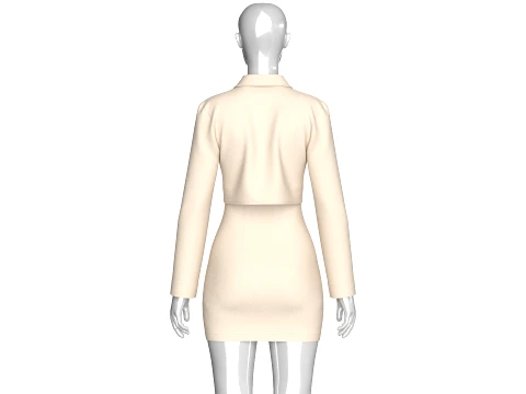 Girls Crop Shirt Tie With Side Button Skirt - Outfit 3D Model