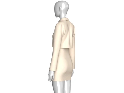 Girls Crop Shirt Tie With Side Button Skirt - Outfit 3D Model