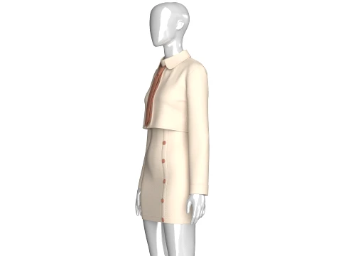 Girls Crop Shirt Tie With Side Button Skirt - Outfit 3D Model