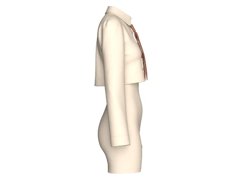 Girls Crop Shirt Tie With Side Button Skirt - Outfit 3D Model