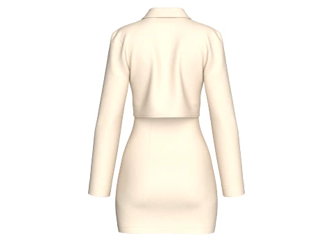 Girls Crop Shirt Tie With Side Button Skirt - Outfit 3D Model