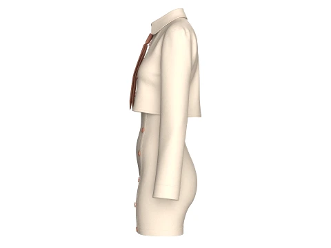 Girls Crop Shirt Tie With Side Button Skirt - Outfit 3D Model