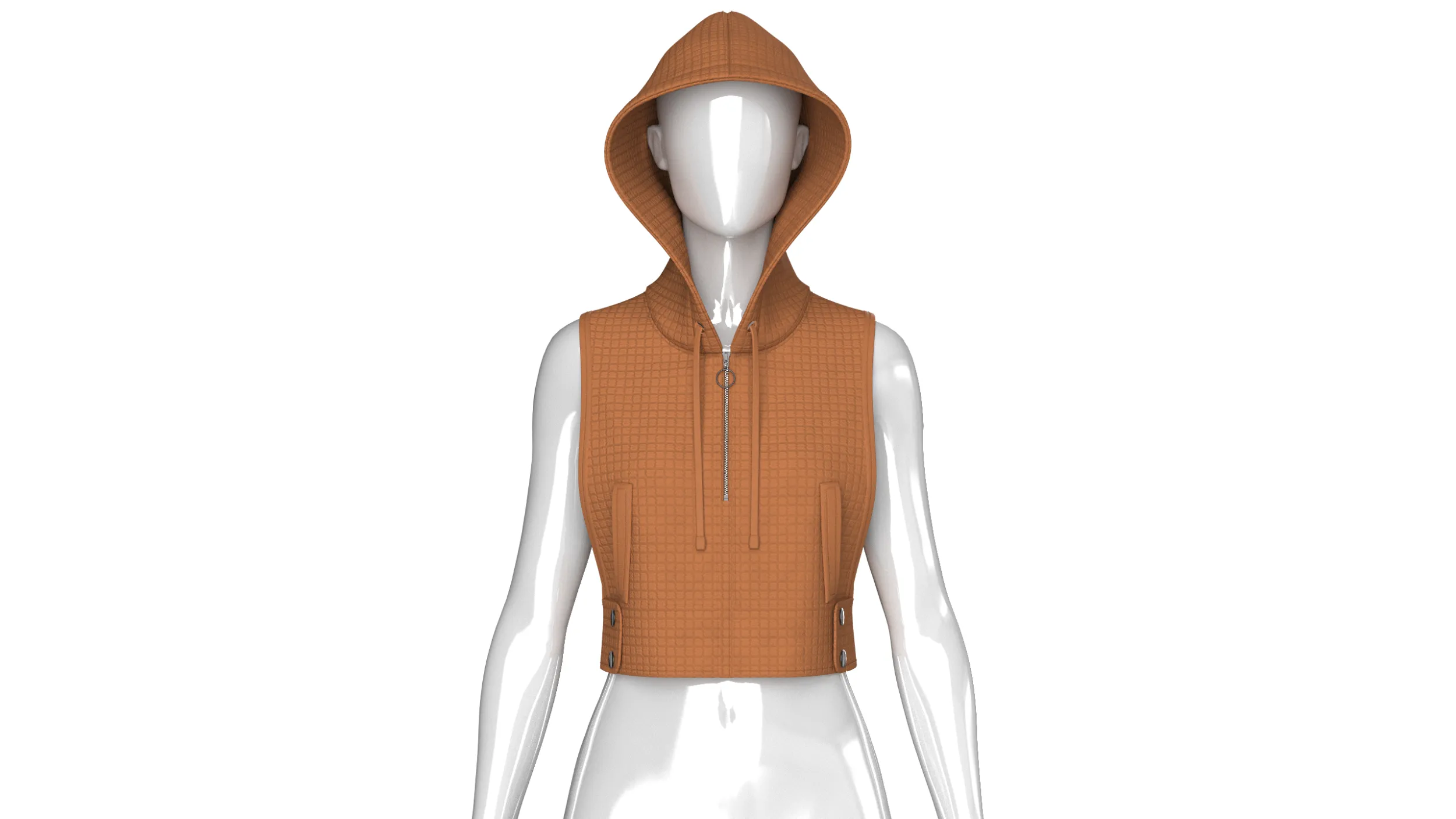 Girls Half-Zip Sleeveless Quilted Crop Hoodie 3D Model .c4d .max .obj .3ds .fbx .stl .blend 