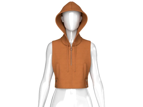 Girls Half-Zip Sleeveless Quilted Crop Hoodie 3D 模型