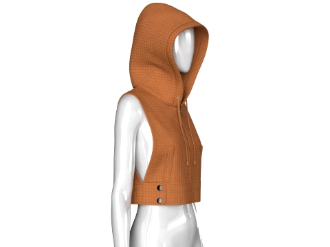 Girls Half-Zip Sleeveless Quilted Crop Hoodie 3D Model