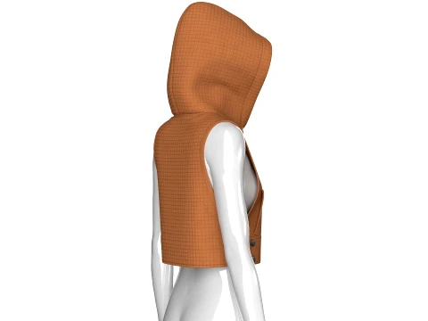 Girls Half-Zip Sleeveless Quilted Crop Hoodie 3D Model