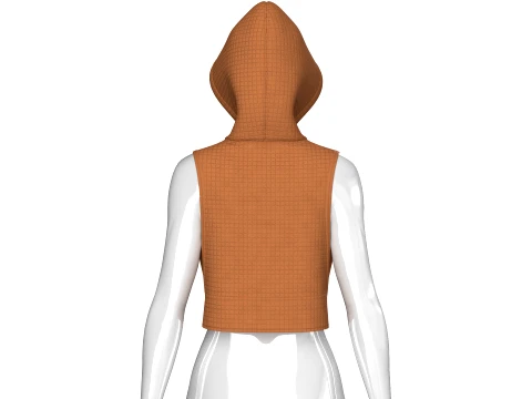 Girls Half-Zip Sleeveless Quilted Crop Hoodie 3D Model