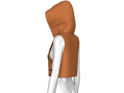 Girls Half-Zip Sleeveless Quilted Crop Hoodie 3D Model