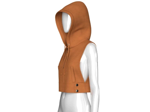 Girls Half-Zip Sleeveless Quilted Crop Hoodie 3D Model