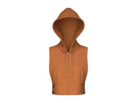Girls Half-Zip Sleeveless Quilted Crop Hoodie 3D Model