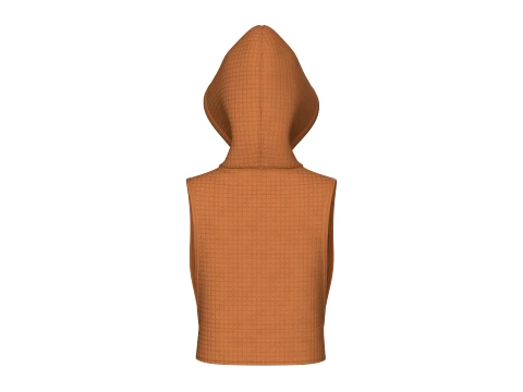 Girls Half-Zip Sleeveless Quilted Crop Hoodie 3D Model