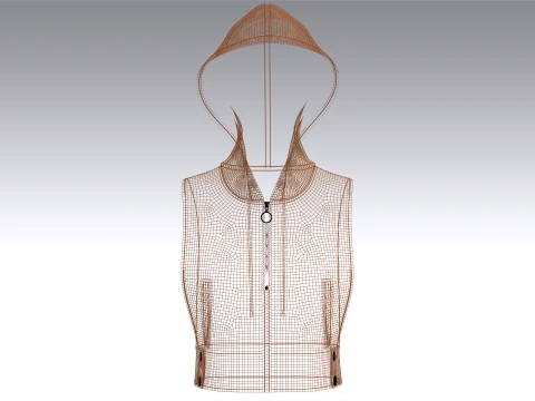 Girls Half-Zip Sleeveless Quilted Crop Hoodie 3D Model