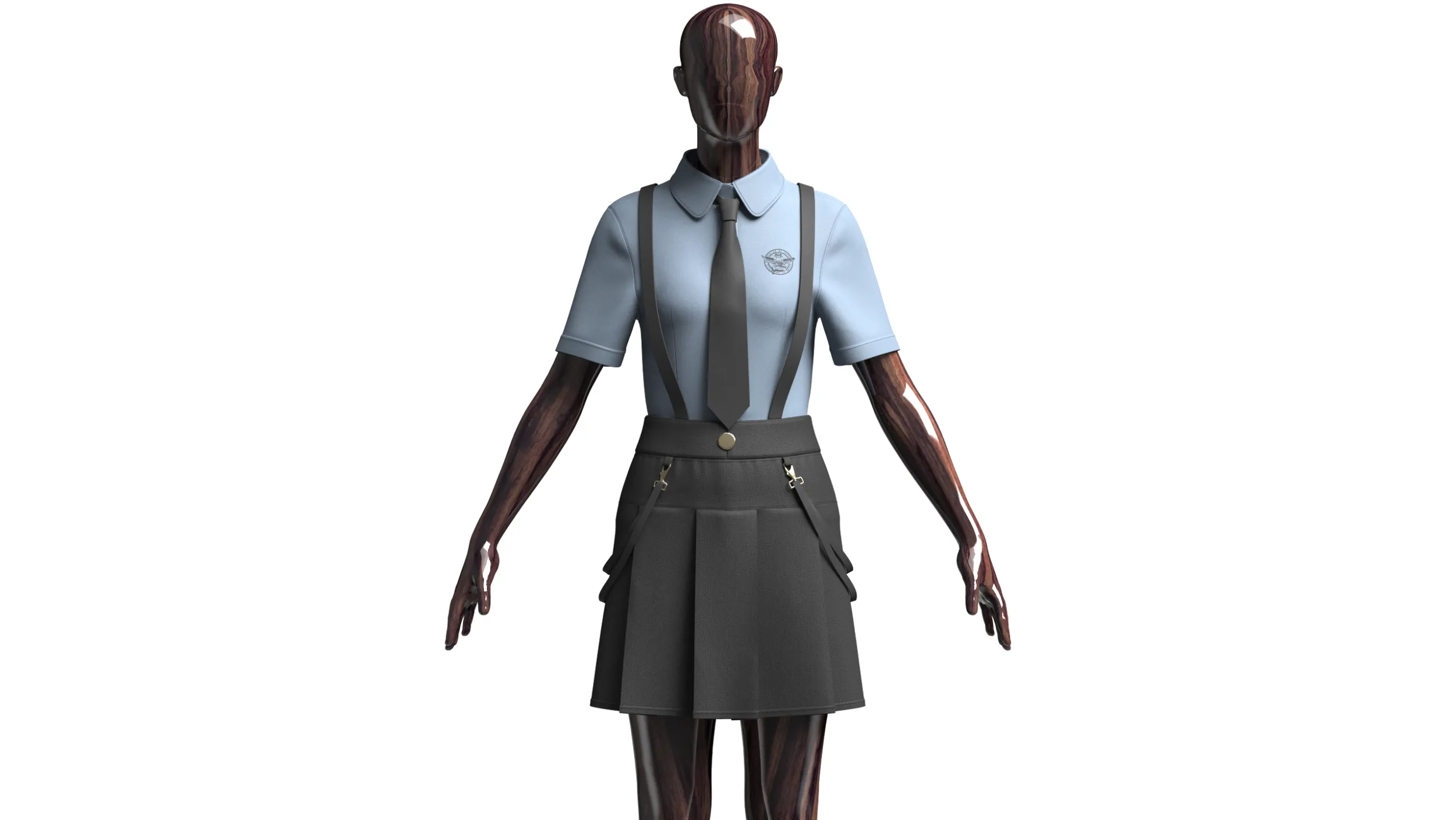 Girls Short Sleeve Shirt With Suspenders Skirt - Outfit 3D Model .c4d .max .obj .3ds .fbx .stl .blend 