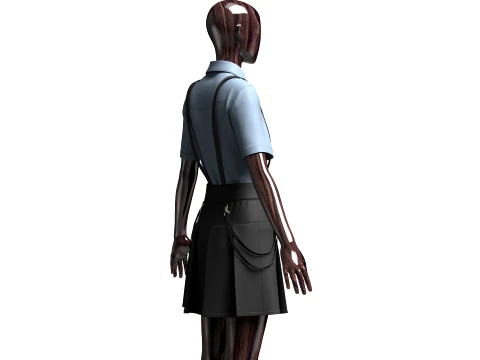Girls Short Sleeve Shirt With Suspenders Skirt - Outfit 3D Model