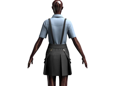 Girls Short Sleeve Shirt With Suspenders Skirt - Outfit 3D Model