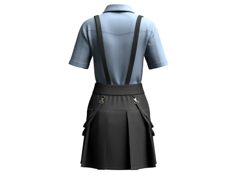 Girls Short Sleeve Shirt With Suspenders Skirt - Outfit 3D Model