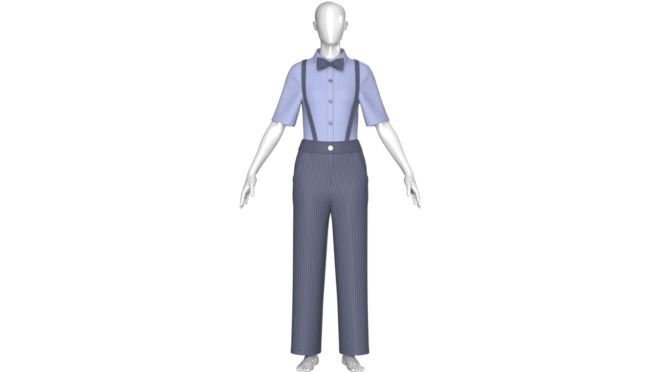 Girls Striped Pant With Shirt Suspenders - Outfit 3D Model .c4d .max .obj .3ds .fbx .stl .blend 