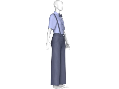 Girls Striped Pant With Shirt Suspenders - Outfit 3D Model