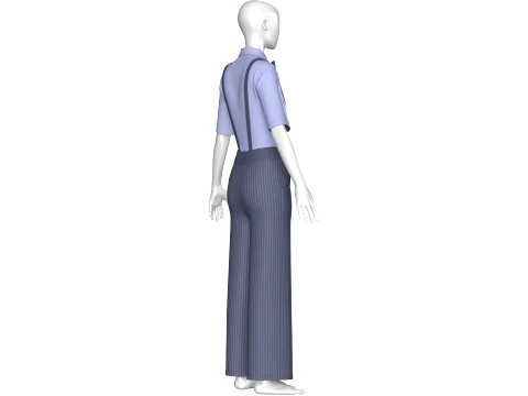 Girls Striped Pant With Shirt Suspenders - Outfit 3D Model