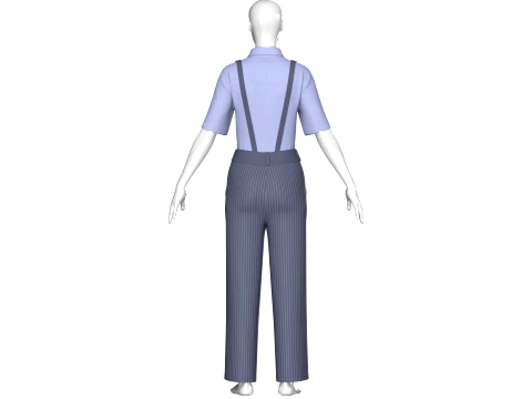 Girls Striped Pant With Shirt Suspenders - Outfit 3D Model