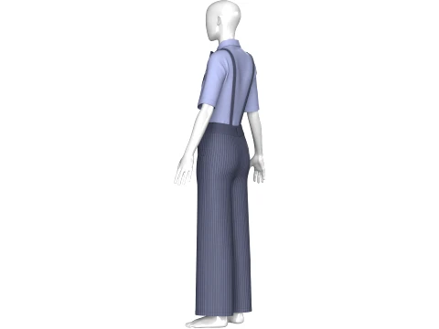Girls Striped Pant With Shirt Suspenders - Outfit 3D Model