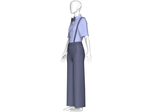 Girls Striped Pant With Shirt Suspenders - Outfit 3D Model