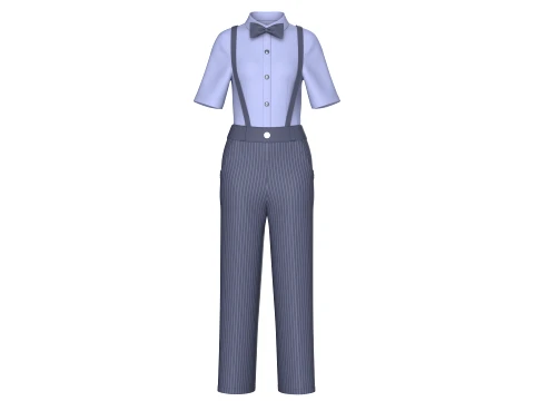 Girls Striped Pant With Shirt Suspenders - Outfit 3D Model