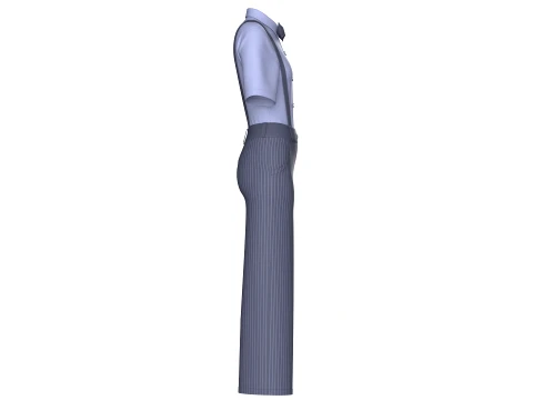 Girls Striped Pant With Shirt Suspenders - Outfit 3D Model