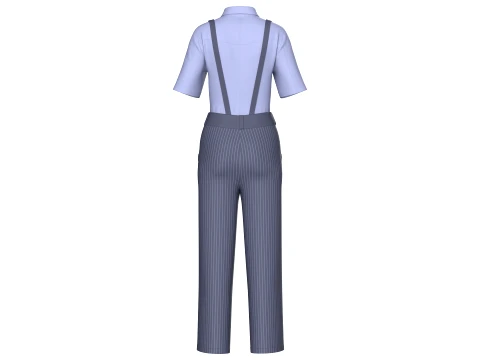 Girls Striped Pant With Shirt Suspenders - Outfit 3D Model