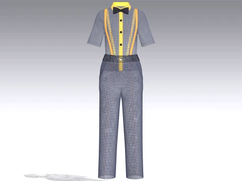 Girls Striped Pant With Shirt Suspenders - Outfit 3D Model