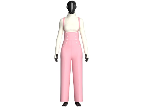 Girls Suspender Trousers With Sweater Outfit 3D 模型