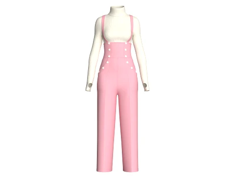 Girls Suspender Trousers With Sweater Outfit 3D Model
