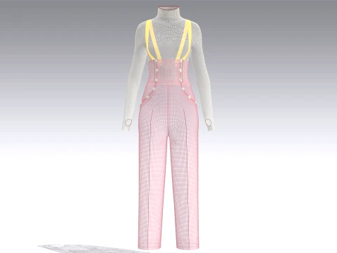 Girls Suspender Trousers With Sweater Outfit 3D Model