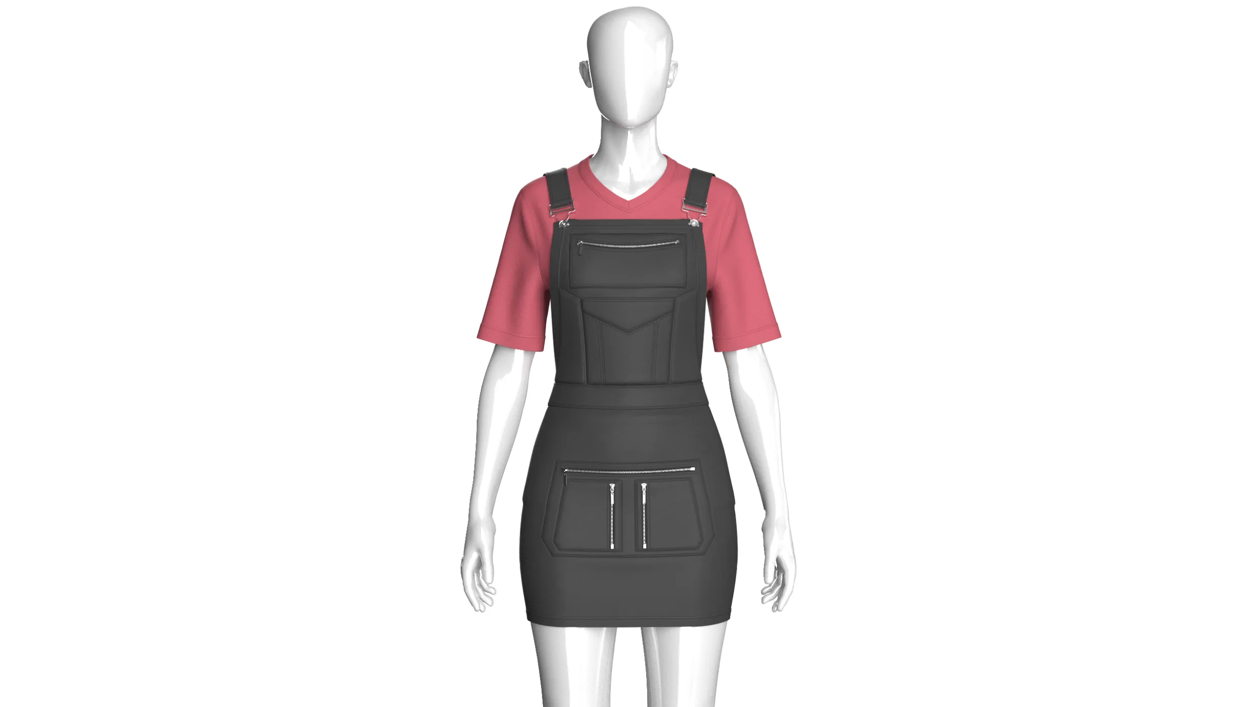 Girls V-Neck Tshirt With Pinafore Skirt Dress 3D Model .c4d .max .obj .3ds .fbx .stl .blend 
