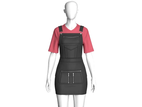 Girls V-Neck Tshirt With Pinafore Skirt Dress 3D 模型
