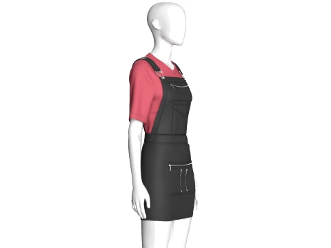 Girls V-Neck Tshirt With Pinafore Skirt Dress 3D Model