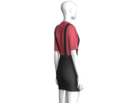 Girls V-Neck Tshirt With Pinafore Skirt Dress 3D Model