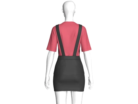 Girls V-Neck Tshirt With Pinafore Skirt Dress 3D Model