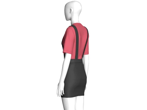 Girls V-Neck Tshirt With Pinafore Skirt Dress 3D Model