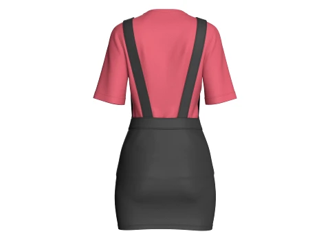 Girls V-Neck Tshirt With Pinafore Skirt Dress 3D Model
