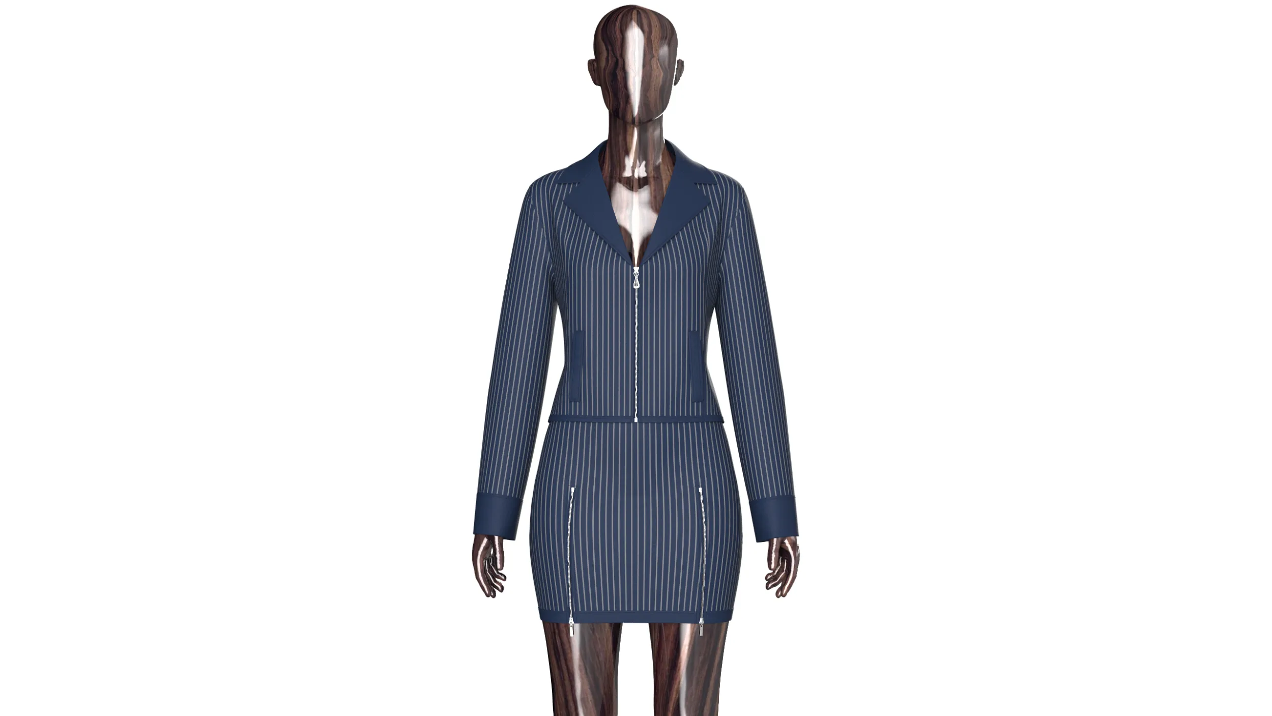 Girls Zip Up Striped Lapel Jacket With Skirt - Outfit 3D Model .c4d .max .obj .3ds .fbx .stl .blend 