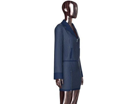 Girls Zip Up Striped Lapel Jacket With Skirt - Outfit 3D Model