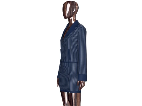 Girls Zip Up Striped Lapel Jacket With Skirt - Outfit 3D Model