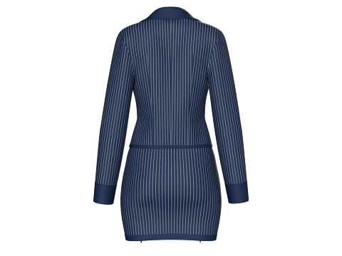 Girls Zip Up Striped Lapel Jacket With Skirt - Outfit 3D Model